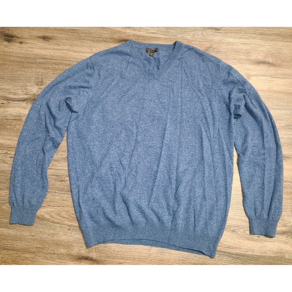 J. Hilburn men XL Sweater V-neck Pullover 100% cashmere Blue